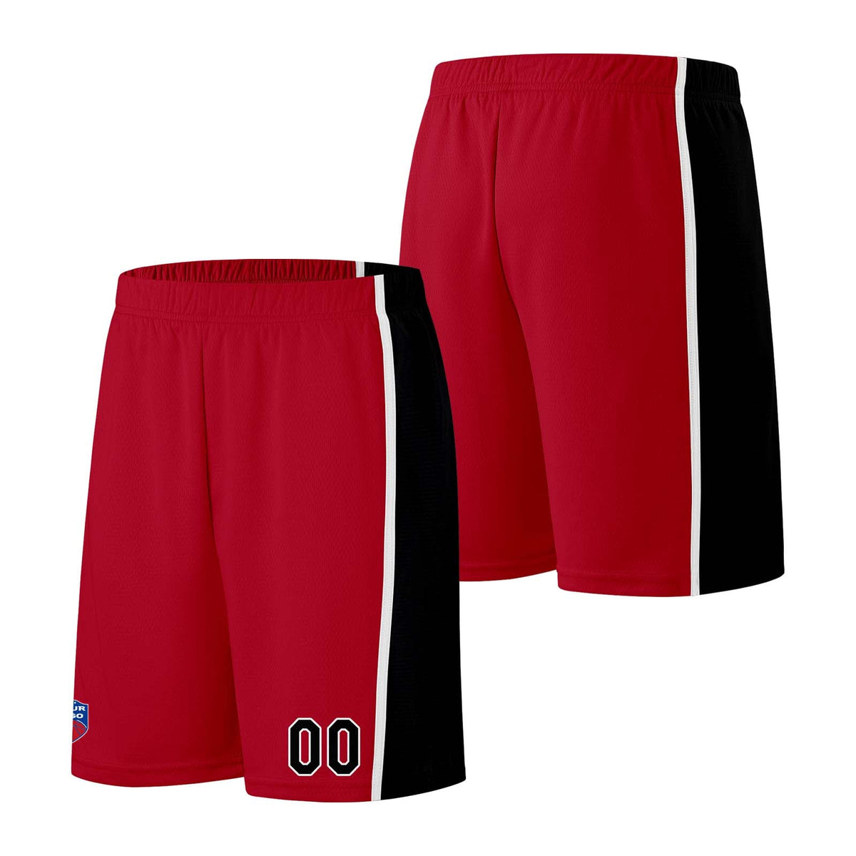 Custom basketball jersey shorts for men and women. Embroidered and printed name, number and logo Red enthsush