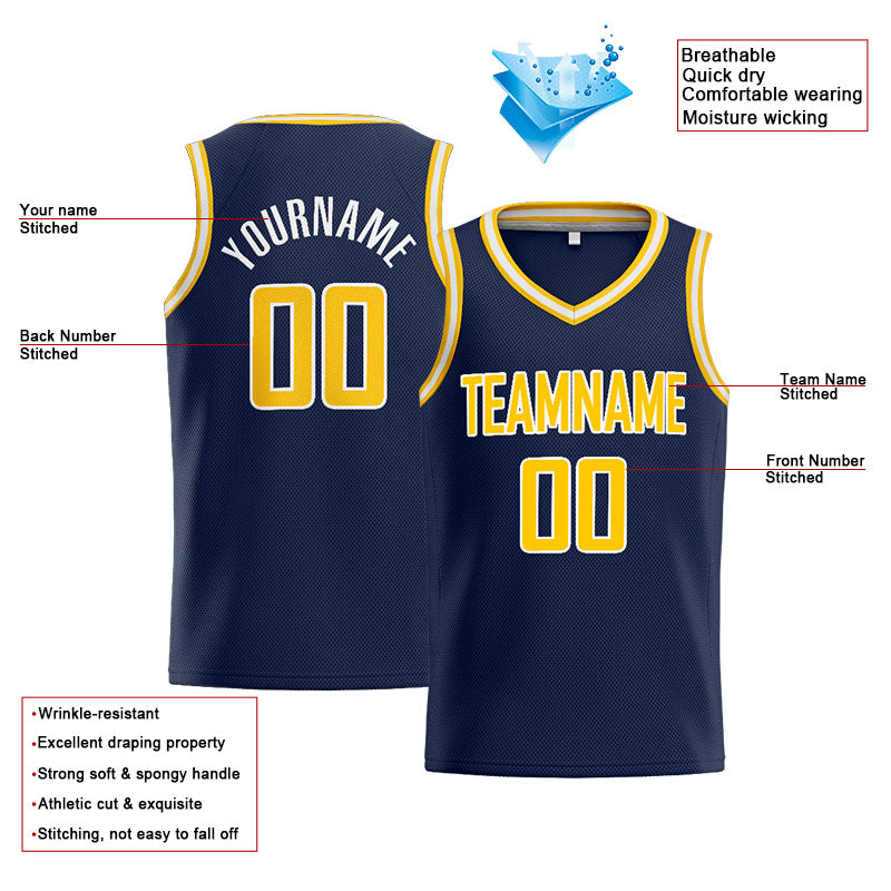 Custom Stitched Basketball Jersey for Men, Women And Kids Navy-Yellow-White enthsush