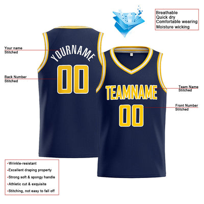 Custom Stitched Basketball Jersey for Men, Women And Kids Navy-Yellow-White enthsush