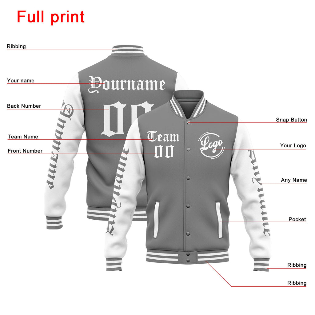 Custom Varsity Jacket Letterman jacket for Men, Women and Youth Grey White enthsush