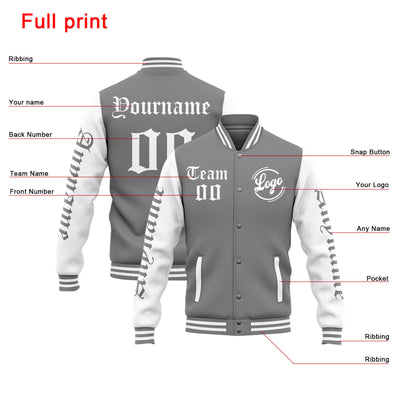 Custom Varsity Jacket Letterman jacket for Men, Women and Youth Grey White enthsush