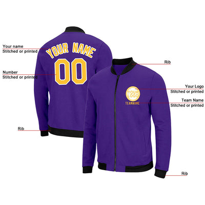 Custom Long Sleeve Windbreaker Jackets Uniform Printed Your Logo Name Number Purple-Yellow-White enthsush