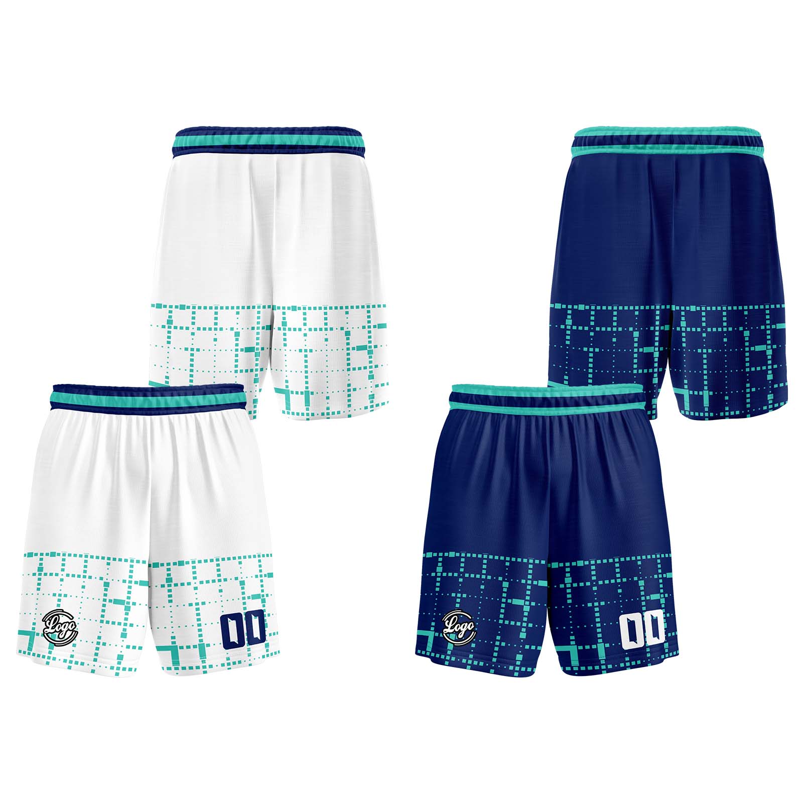 Custom White Teal Navy Reversible Basketball Suit for Adults and Kids Personalized Jersey enthsush