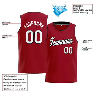 Custom Stitched Basketball Jersey for Men, Women And Kids Red-White-Black enthsush