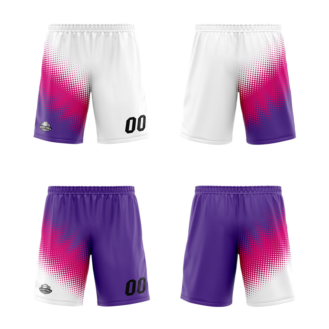 Custom Reversible Basketball Suit for Adults and Kids Personalized Jersey White-Hot Pink-Purple enthsush