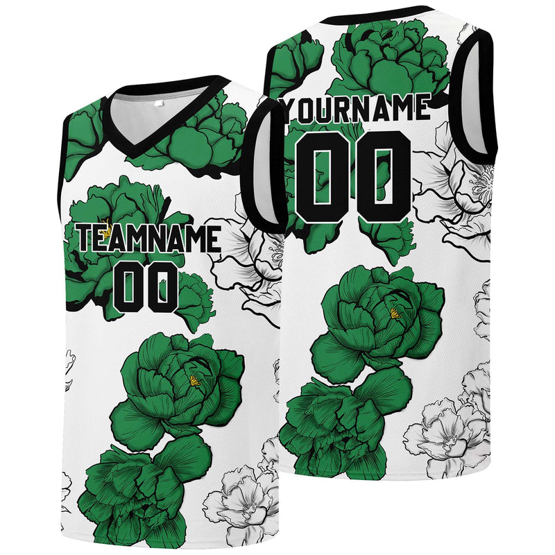 Custom basketball jersey for men and women. Stitched and printed name, number and logo Green