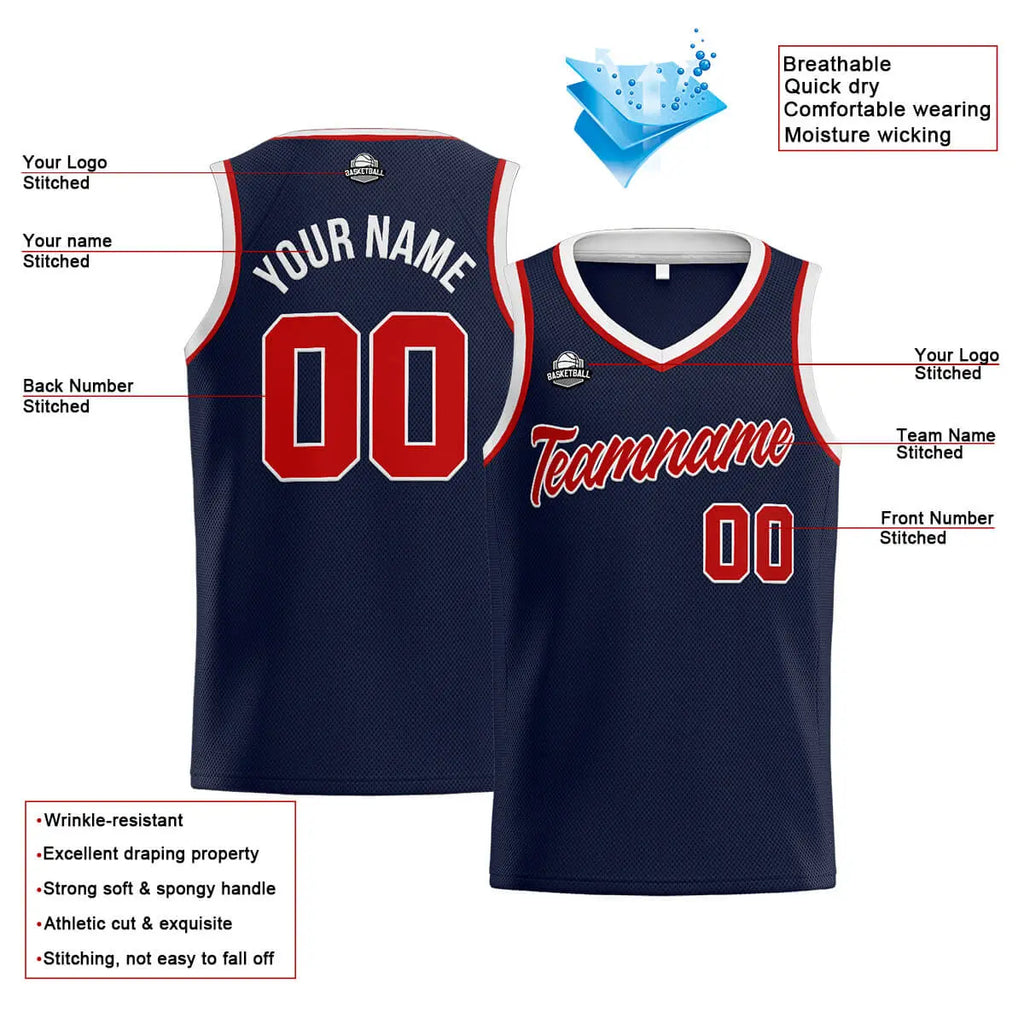 Custom Stitched Basketball Jersey for Men, Women  And Kids Navy-Red enthsush