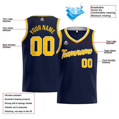 Custom Stitched Basketball Jersey for Men, Women  And Kids Navy-Yellow enthsush