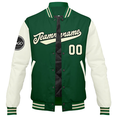 Custom Varsity Jacket Letterman jacket for Men, Women and Youth Green Cream enthsush