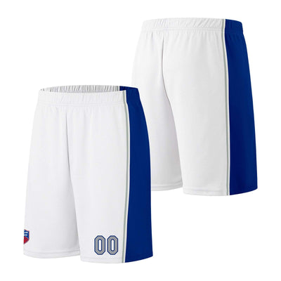 Custom basketball jersey shorts for men and women. Embroidered and printed name, number and logo White enthsush