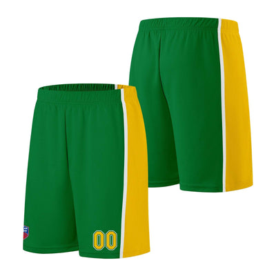 Custom basketball jersey shorts for men and women. Embroidered and printed name, number and logo Green&Yellow enthsush