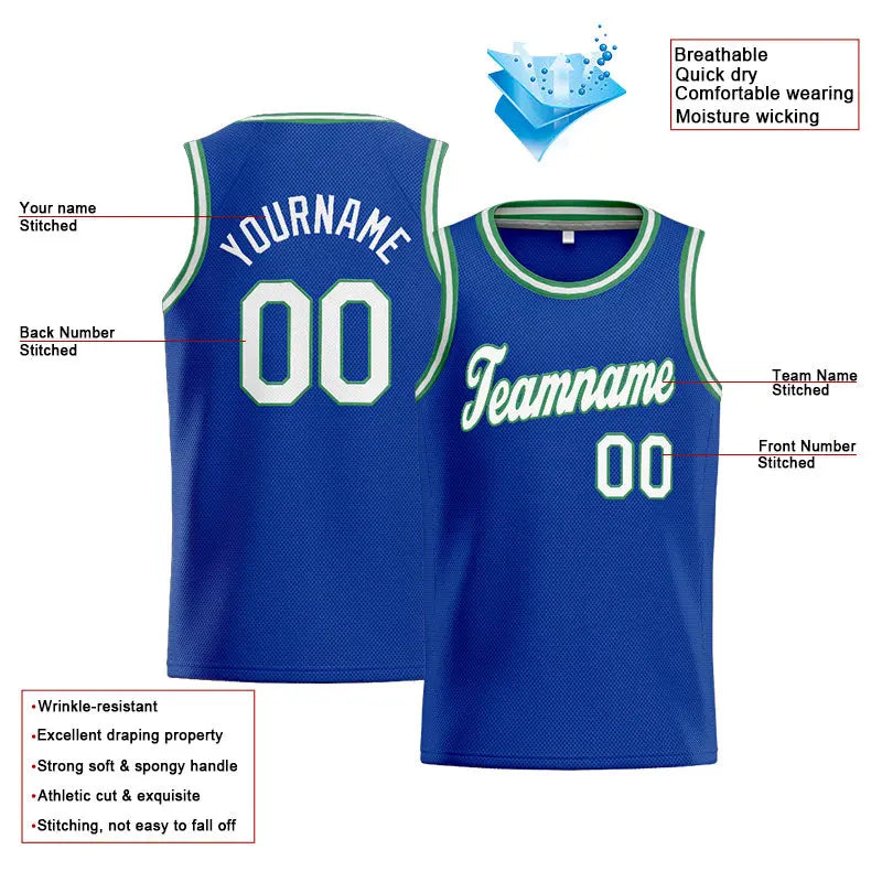Custom Stitched Basketball Jersey for Men, Women And Kids Royal-White-Teal enthsush