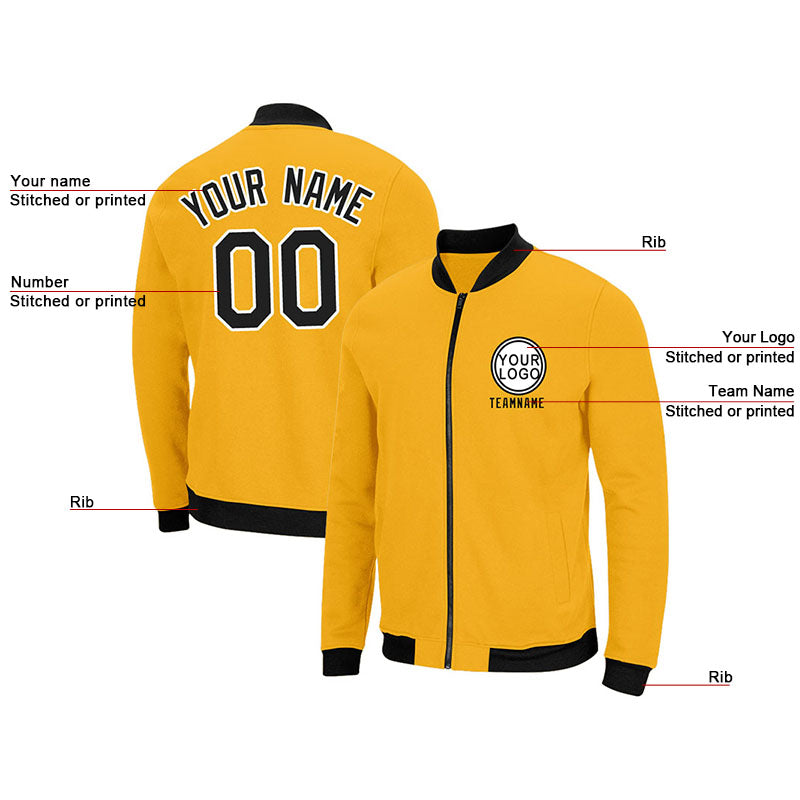 Custom Long Sleeve Windbreaker Jackets Uniform Printed Your Logo Name Number Yellow-Black-White enthsush