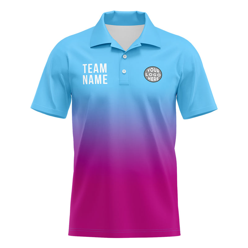 Custom Light Blue Pink Purple Football Polo Shirts Add Your Unique Logo/Name/Number