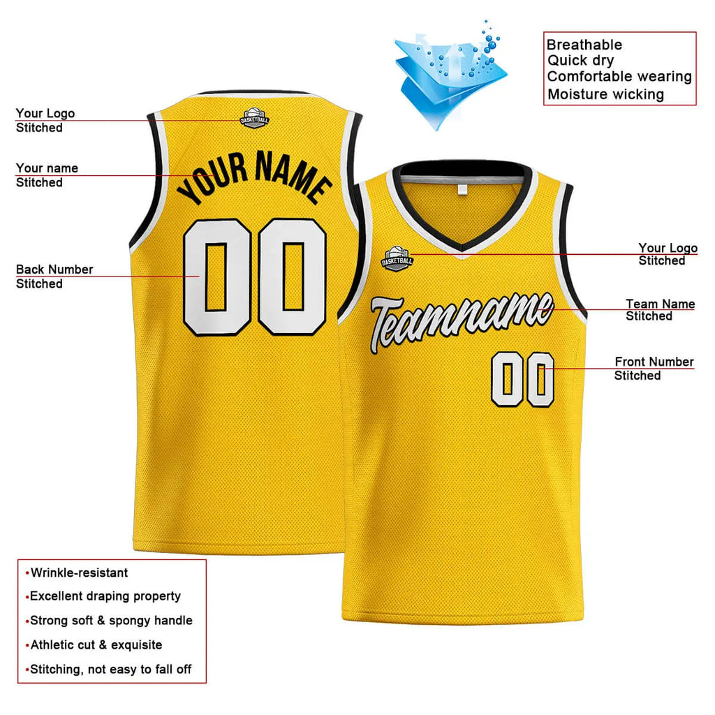 Custom Stitched Basketball Jersey for Men, Women  And Kids Yellow-White-Black enthsush