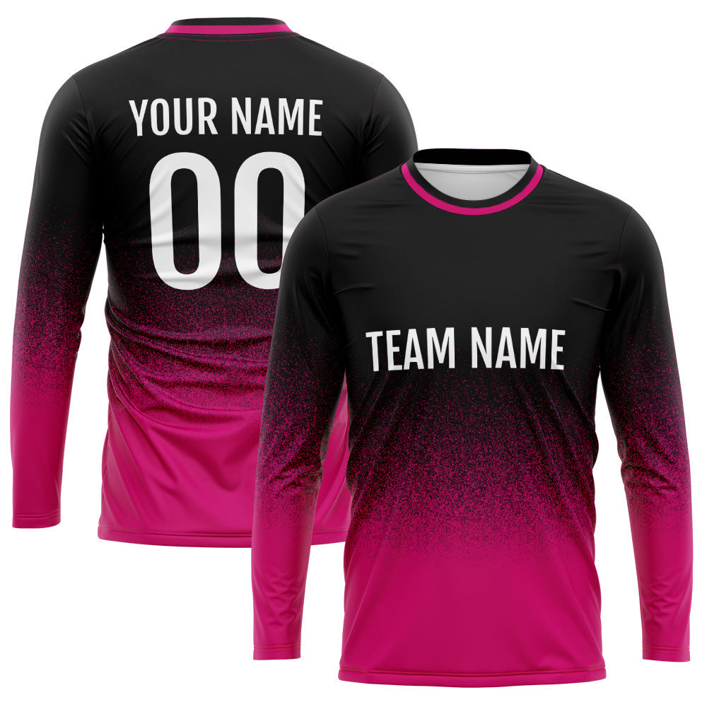 Custom Basketball Soccer Football Shooting Long T-Shirt for Adults and Kids Black-Hot Pink enthsush