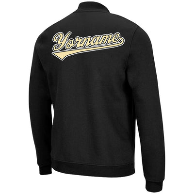 Custom Long Sleeve Windbreaker Jackets Uniform Printed Your Logo Name Number Black-Gold-White enthsush