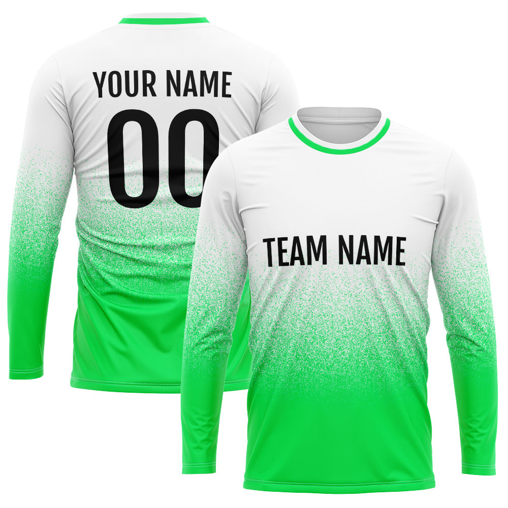 Custom Basketball Soccer Football Shooting Long T-Shirt for Adults and Kids White-Green enthsush