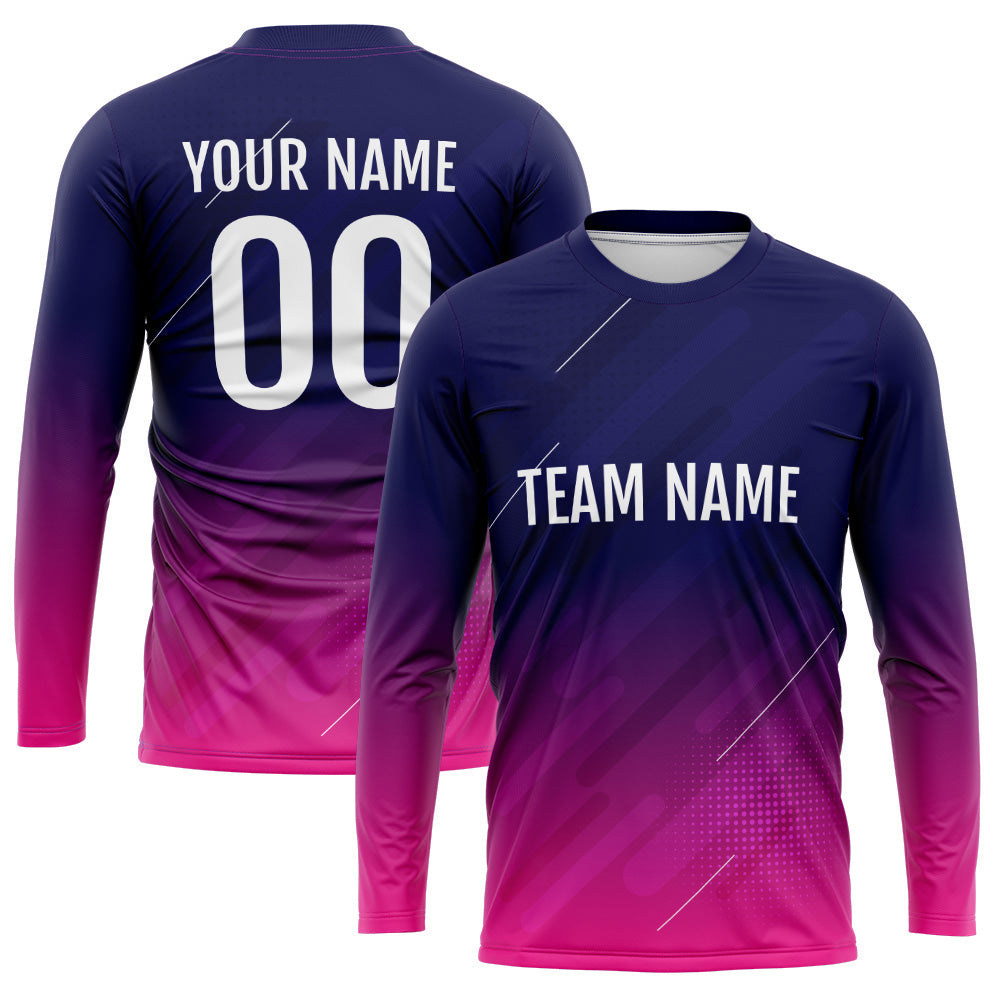Custom Basketball Soccer Football Shooting Long T-Shirt for Adults and Kids Navy-Hot Pink enthsush