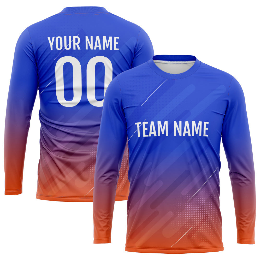 Custom Basketball Soccer Football Shooting Long T-Shirt for Adults and Kids Blue-Orange enthsush