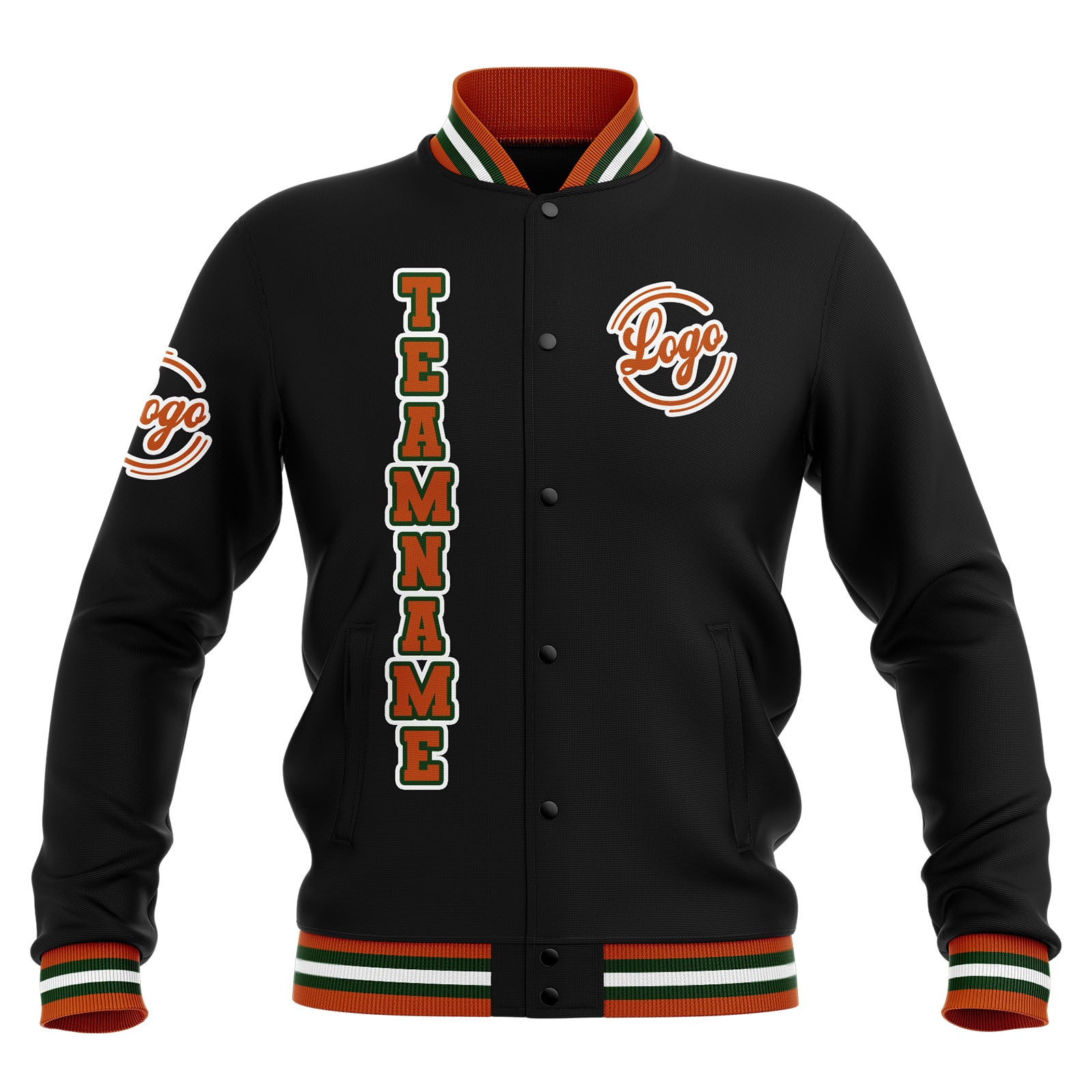 Custom Black Orange Green Waterproof Varsity Jackets Personalized Stitched Name Number Logo to Letterman Jackets enthsush