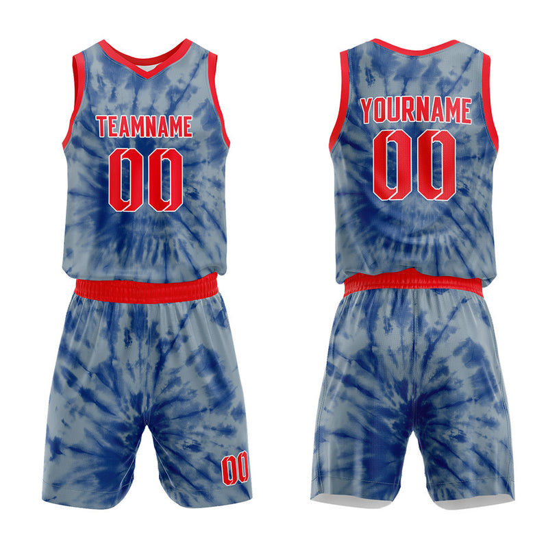 Custom Basketball Jersey Uniform Suit Printed Your Logo Name Number tie-dyed-Grey blue enthsush