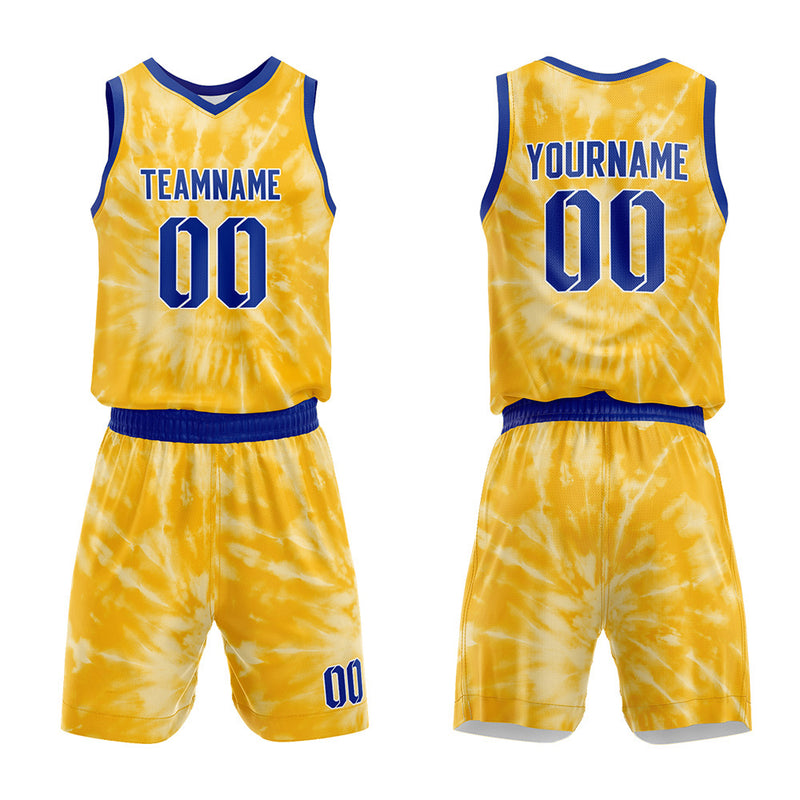Custom Basketball Jersey Uniform Suit Printed Your Logo Name Number tie-dyed-Yellow enthsush
