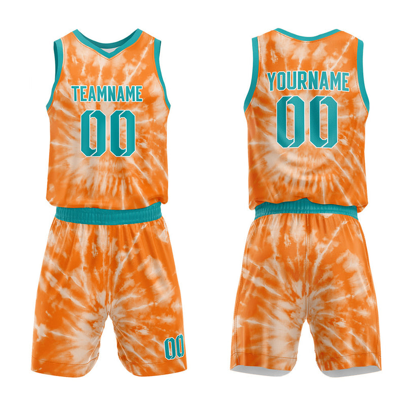 Custom Basketball Jersey Uniform Suit Printed Your Logo Name Number tie-dyed-Orange enthsush