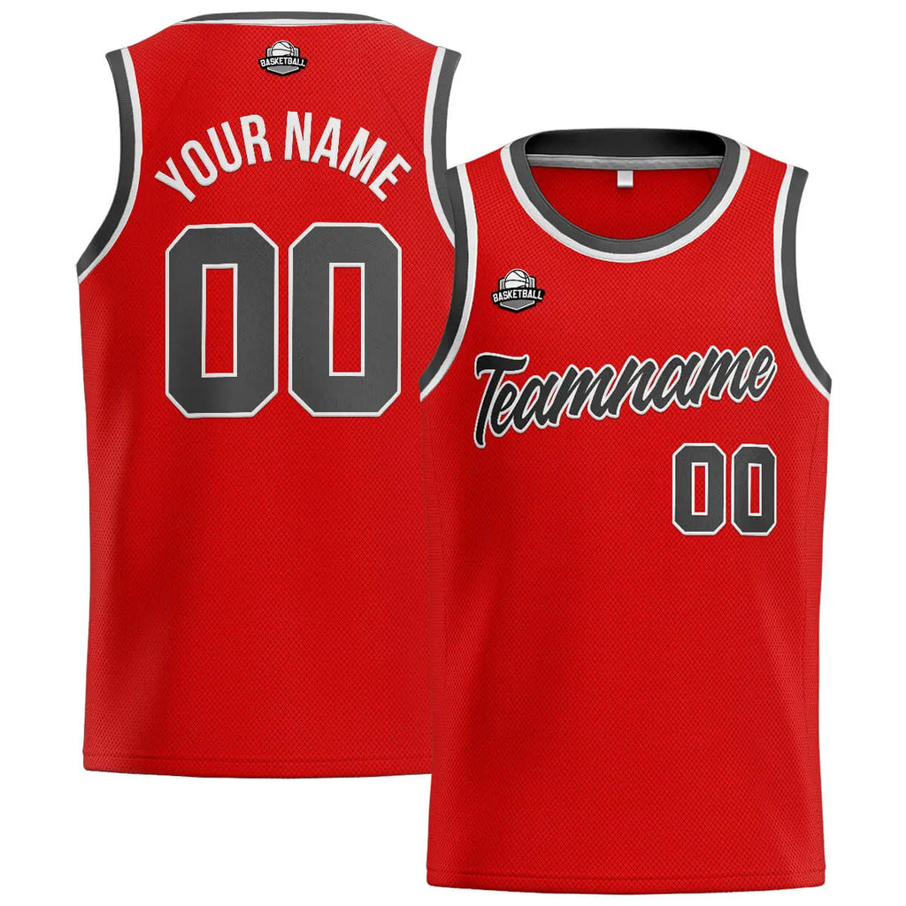 Custom Stitched Basketball Jersey for Men, Women  And Kids Red-Dark Gray enthsush
