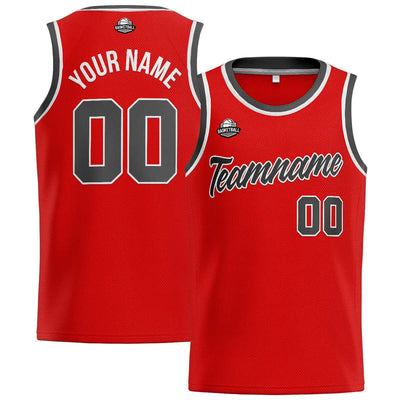 Custom Stitched Basketball Jersey for Men, Women  And Kids Red-Dark Gray enthsush