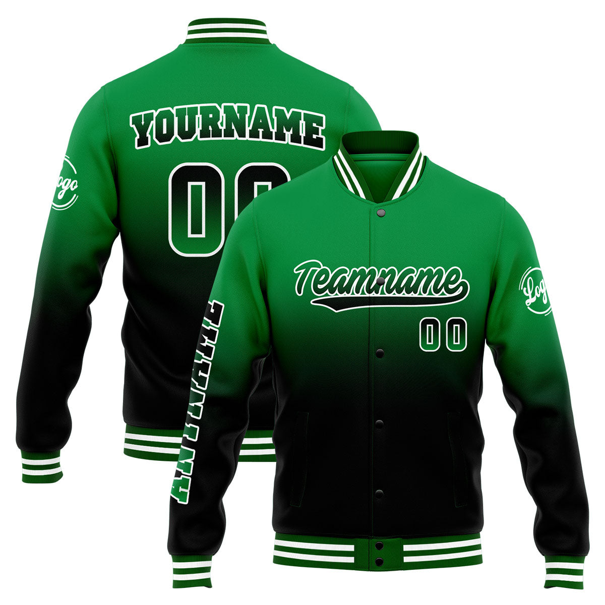 Custom Gradient Varsity Jacket Letterman jacket for Men, Women and Youth Green&Black enthsush