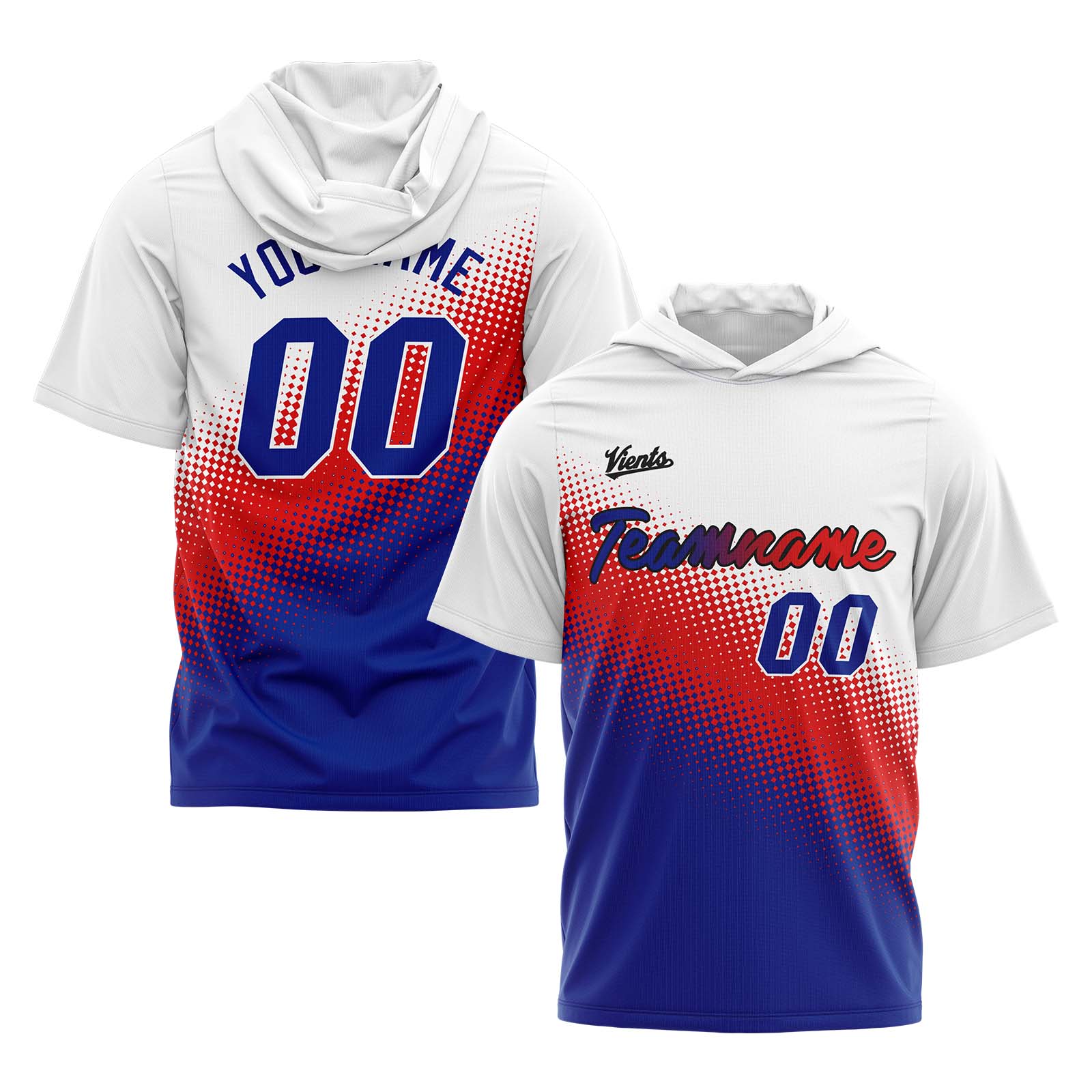 Custom White Red Royal Short Sleeve Hoodies for Men Women Shirts with Hoods Printed Name Logo enthsush
