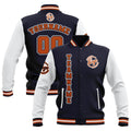 Custom Navy White Orange Waterproof Varsity Jackets Personalized Stitched Name Number Logo to Letterman Jackets enthsush