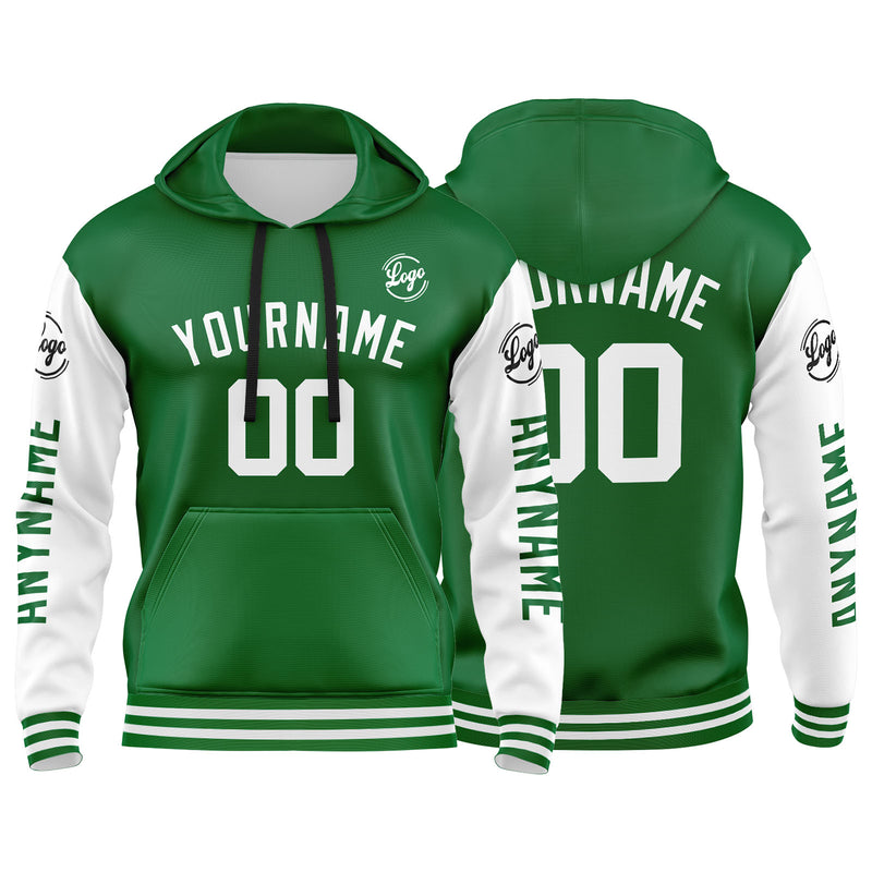 Custom Green White Sweatshirt Hoodie For Men Women Girl Boy Print Your Logo Name Number