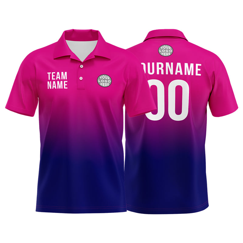 Custom Fuchsia Navy Football Polo Shirts Add Your Unique Logo/Name/Number
