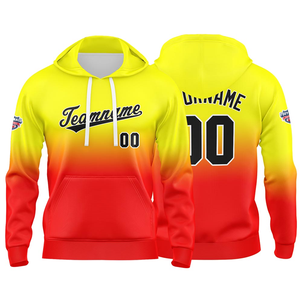 Custom Gradient Hoodie For Man Woman Girl Boy Print Your Logo Name Number Yellow Red enthsush