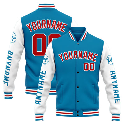 Custom Varsity Jacket Letterman jacket for Men, Women and Youth Blue White Red enthsush