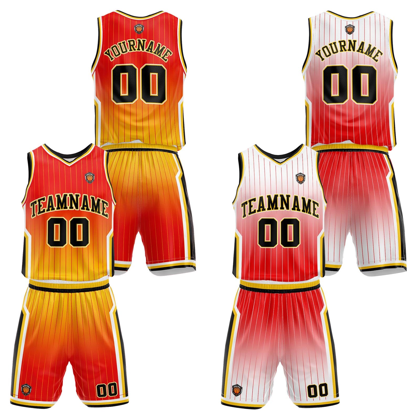 Custom Gradient Red Yellow Reversible Basketball Suit for Adults and Kids Personalized Jersey enthsush