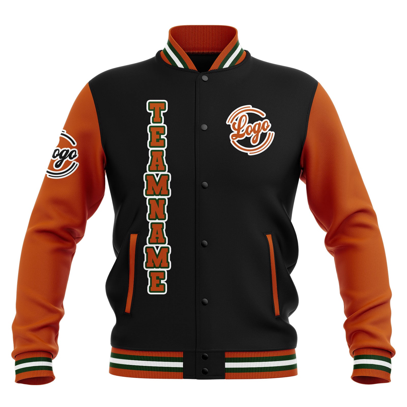 Custom Black Orange Green Waterproof Varsity Jackets Personalized Stitched Name Number Logo to Letterman Jackets enthsush