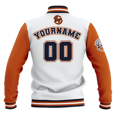 Custom White Orange Navy Waterproof Varsity Jackets Personalized Stitched Name Number Logo to Letterman Jackets enthsush