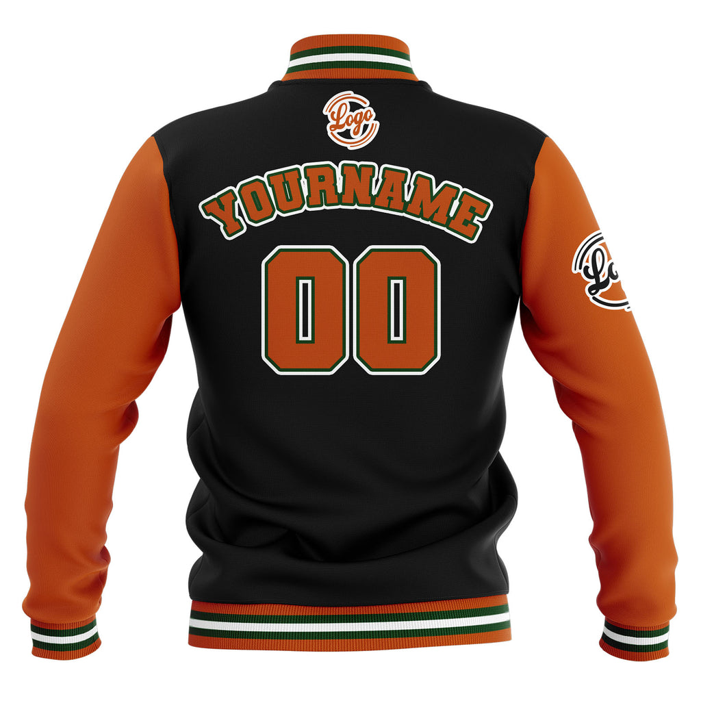 Custom Black Orange Green Waterproof Varsity Jackets Personalized Stitched Name Number Logo to Letterman Jackets enthsush