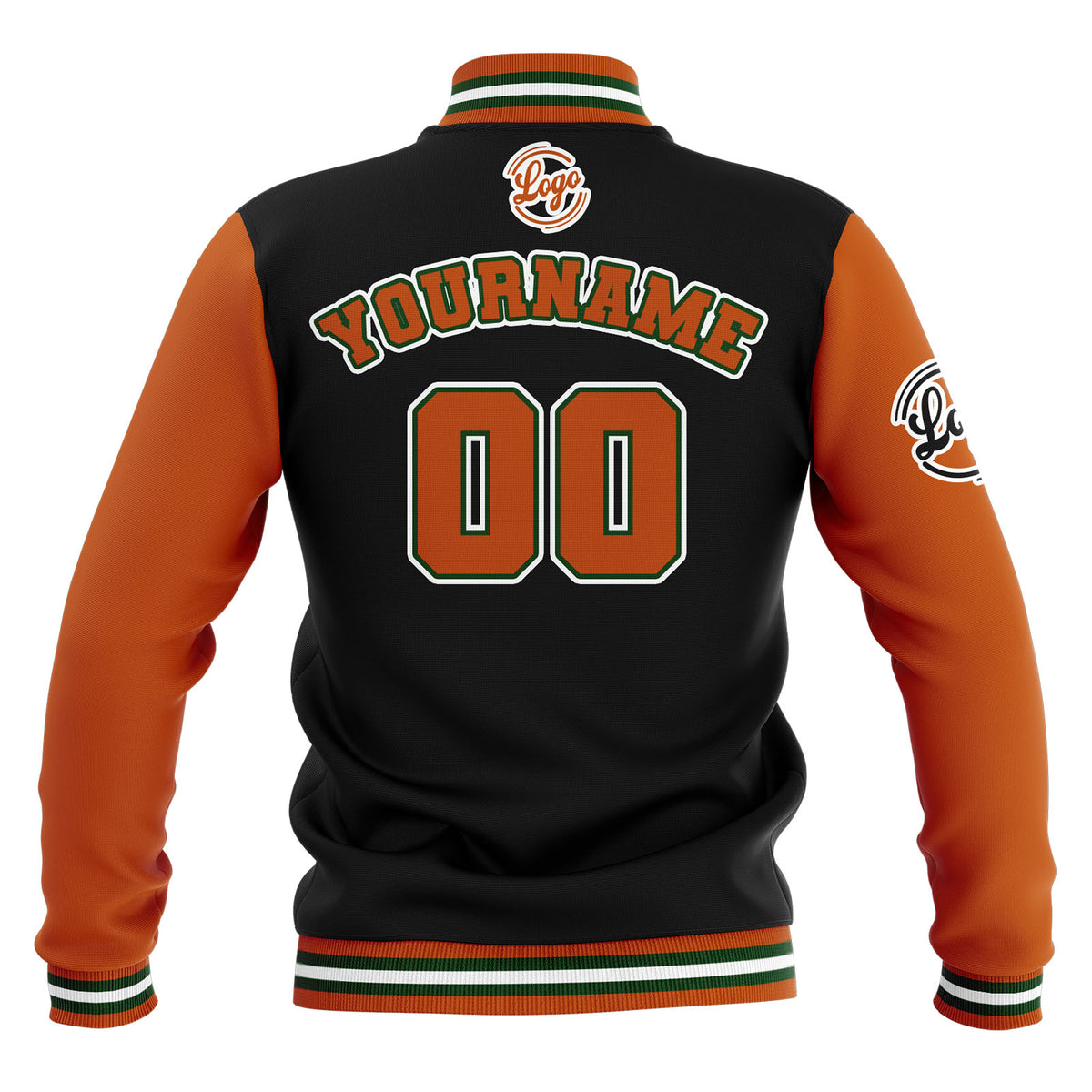 Custom Black Orange Green Waterproof Varsity Jackets Personalized Stitched Name Number Logo to Letterman Jackets enthsush