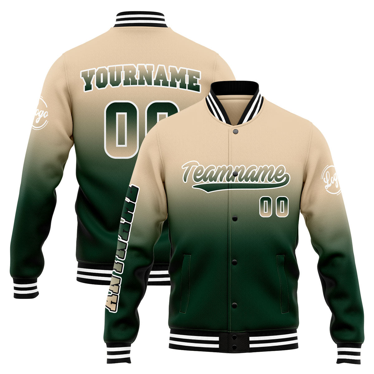 Custom Gradient Varsity Jacket Letterman jacket for Men, Women and Youth Khaki&Dark Green enthsush