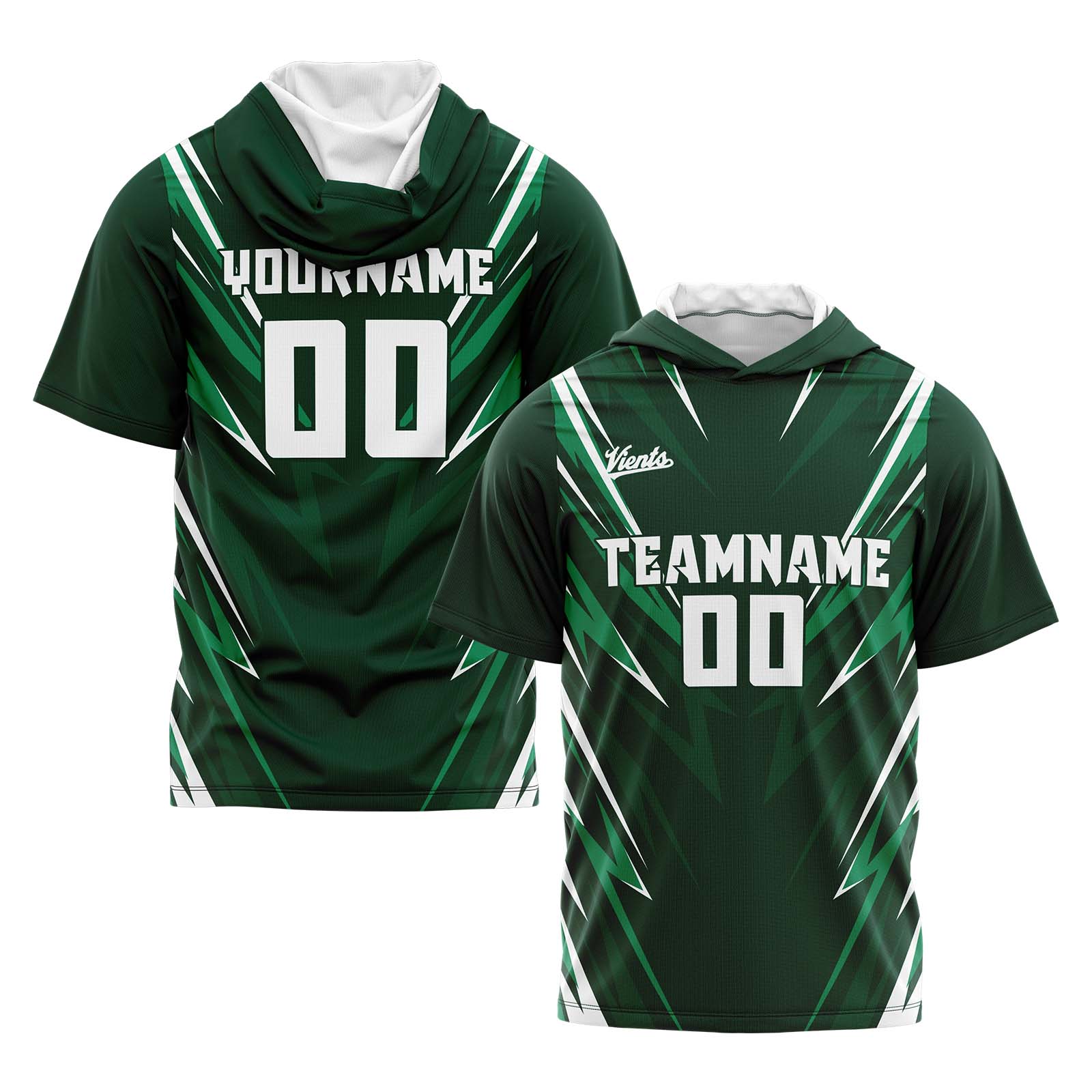 Custom Dark Green Short Sleeve Hoodies for Men Women Shirts with Hoods Printed Name Logo enthsush