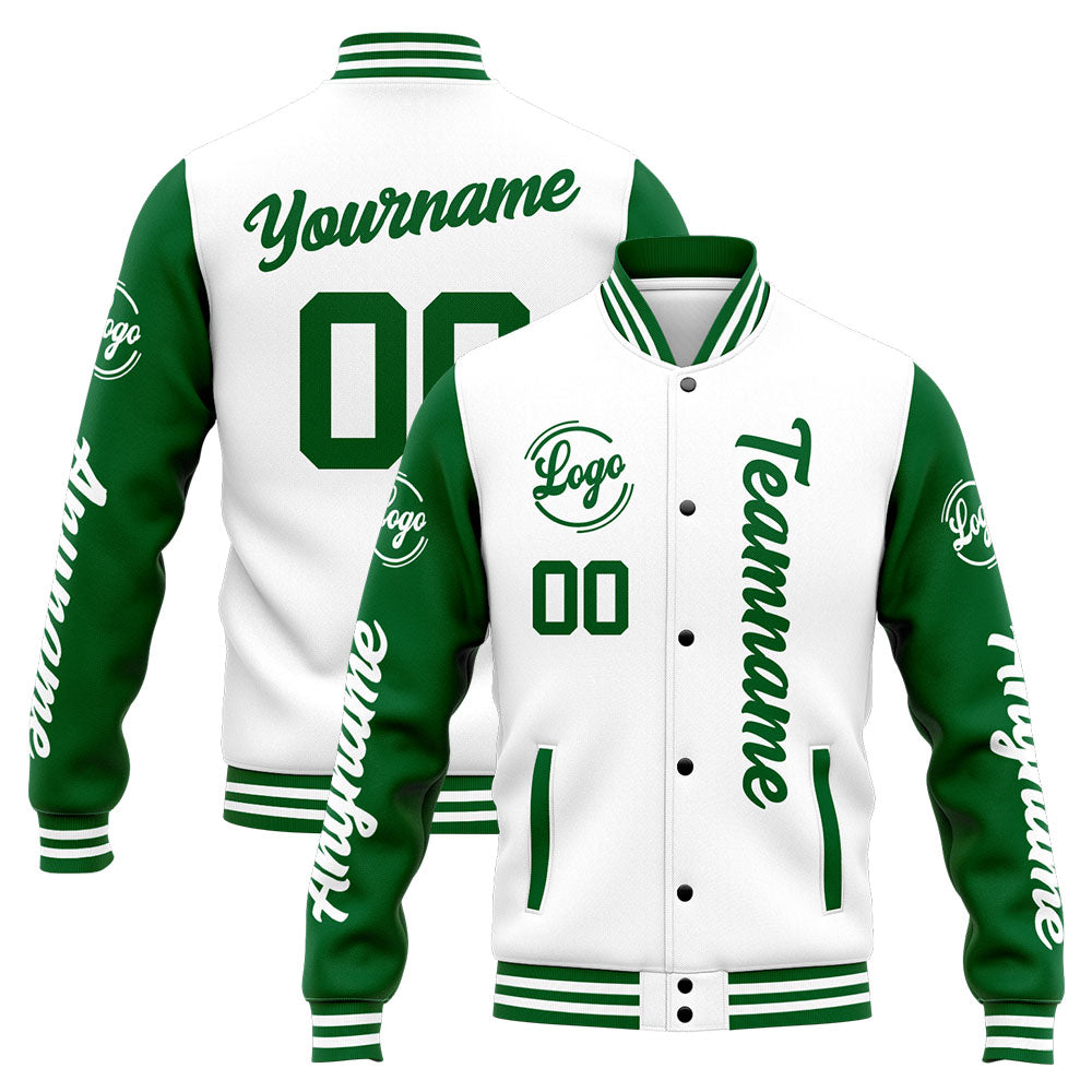 Custom Varsity Jacket Letterman jacket for Men, Women and Youth Green White enthsush