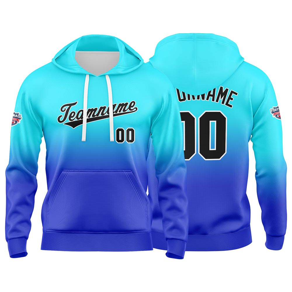 Custom Gradient Hoodie For Man Woman Girl Boy Print Your Logo Name Number Light Blue Black enthsush