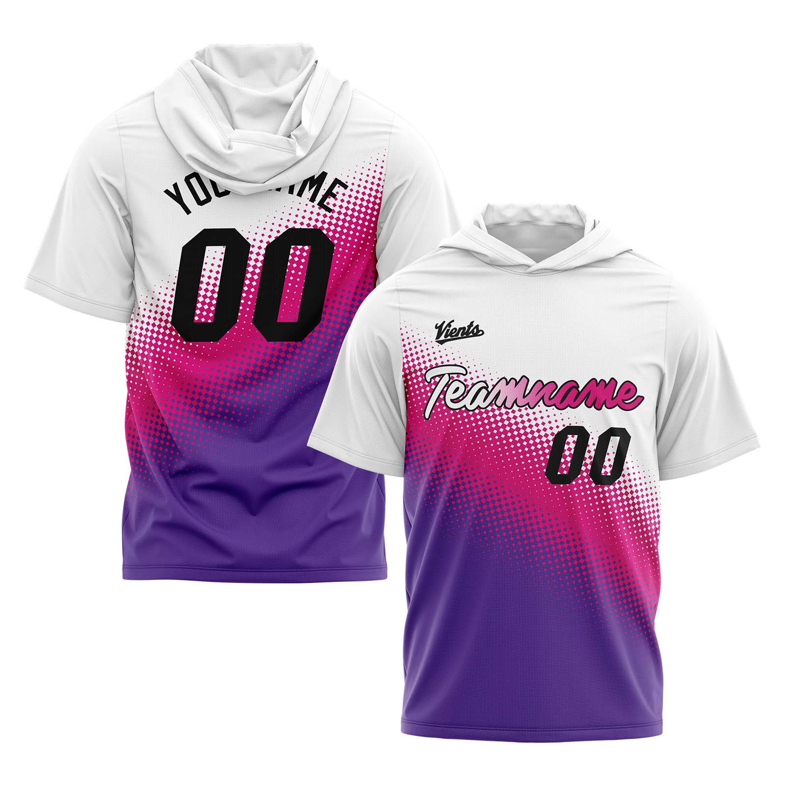 Custom White Pink Purple Short Sleeve Hoodies for Men Women Shirts with Hoods Printed Name Logo enthsush