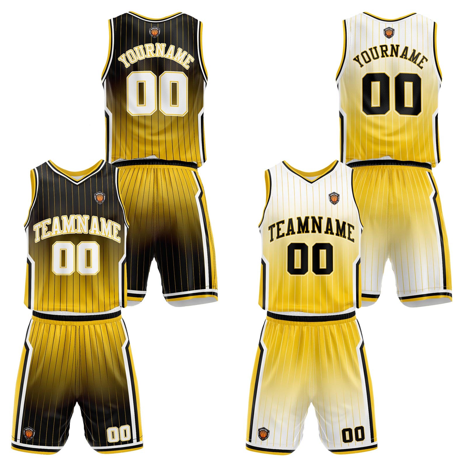 Custom Gradient Black Yellow Reversible Basketball Suit for Adults and Kids Personalized Jersey enthsush