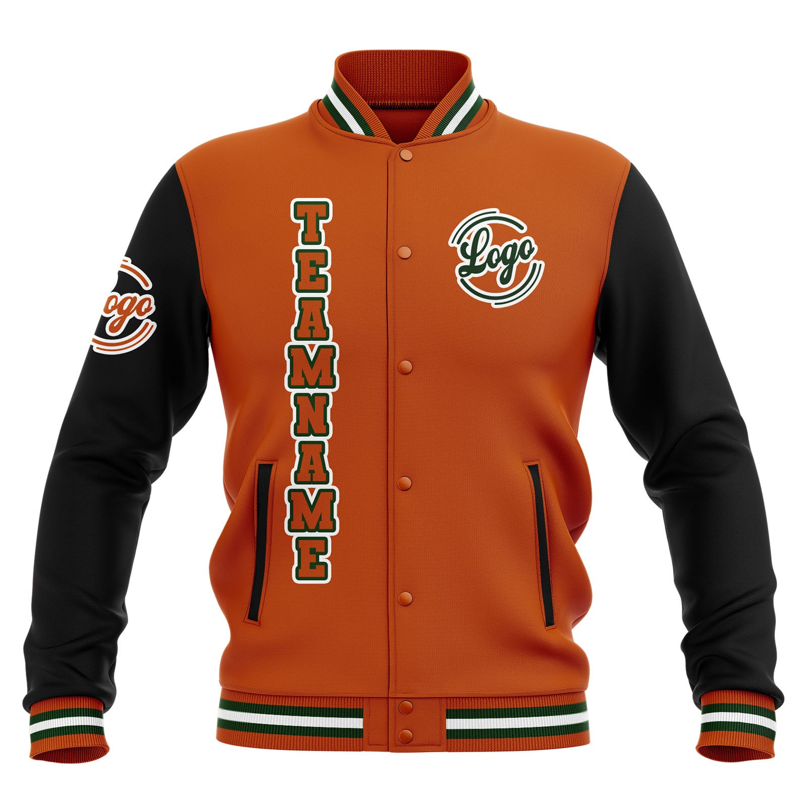 Custom Black Orange Green Waterproof Varsity Jackets Personalized Stitched Name Number Logo to Letterman Jackets enthsush