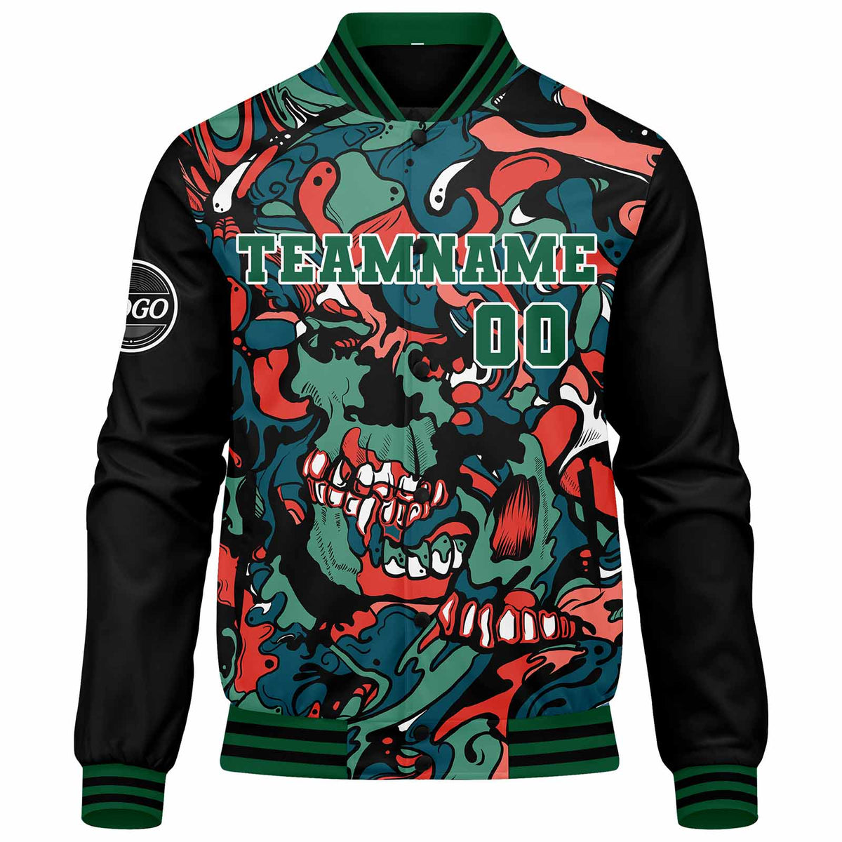 Custom Varsity Jacket Letterman jacket for Men, Women and Youth Green Orange enthsush